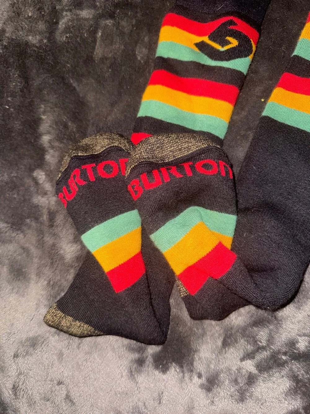 Burton Striped Socks Black Red Yellow Green Reinforced Heel Toe